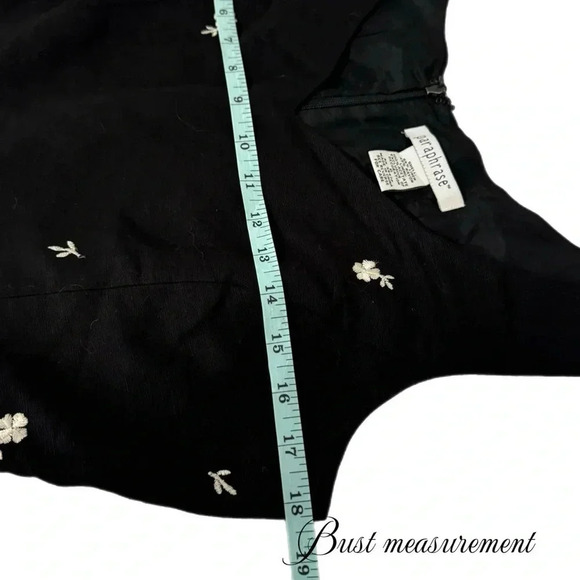 PARAPHRASE Linen Blend Black Fit Flare Dress Midi Embroidered Floral Size 6 - Picture 10 of 13